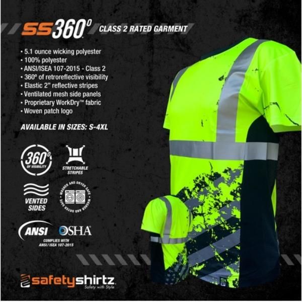 SafetyShirtz American Grit Yellow/Green Class 2 Type-R Reflective Safety Short Sleeve Shirt - Image 4