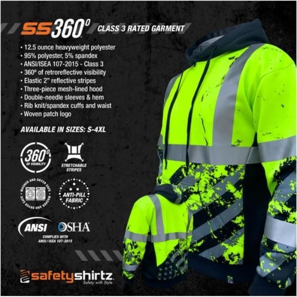 SafetyShirtz American Grit Yellow/Green Class 3 Type-R Safety Hoodie - Image 4