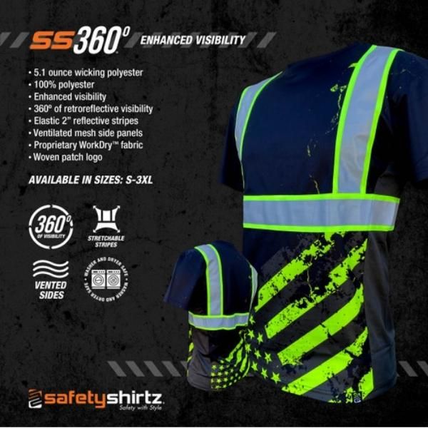 SafetyShirtz Stealth American Grit - Black - Type-O Reflective Safety Short Sleeve Shirt - Image 3