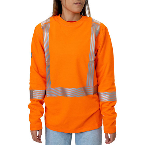 DragonWear Women's FR Pro Dry® Long Sleeve Hi-Vis Orange Shirt - Image 2
