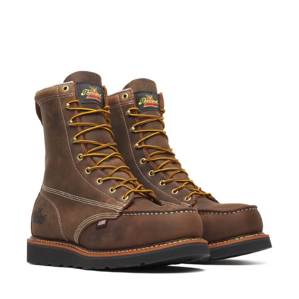 Thorogood American Heritage - 8" Trail Crazy Horse Black Heel Safety Toe - Moc Toe MAXWear Wedge